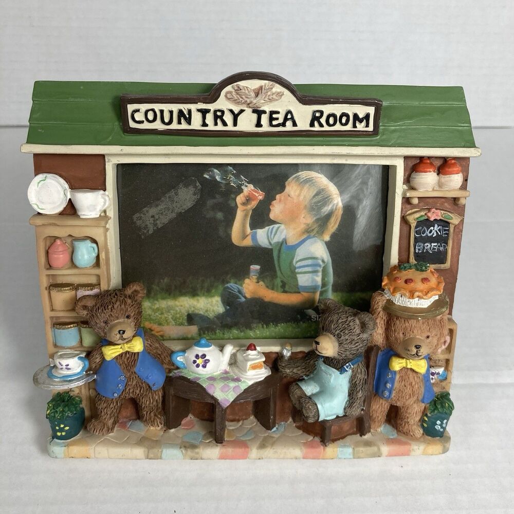 3D Teddy Bear Picture Photo Frame "Country Tea Room" Resin Free Standing Cottage